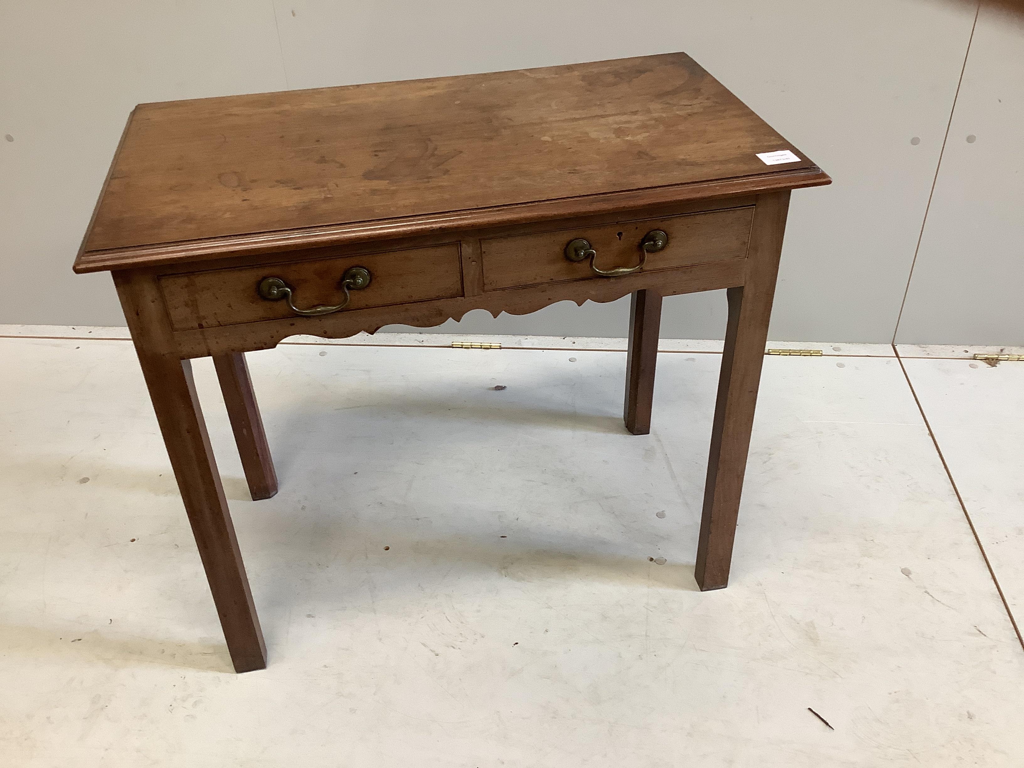 A George III mahogany two drawer side table, width 81cm, depth 44cm, height 70cm